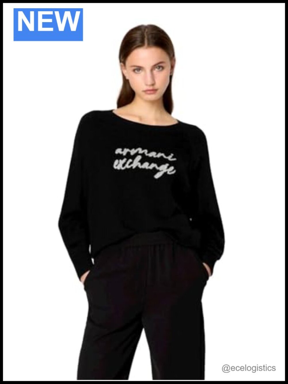 Wool Blend Long Sleeve Pullover Sweater Crew Neck Knit Logo Womens